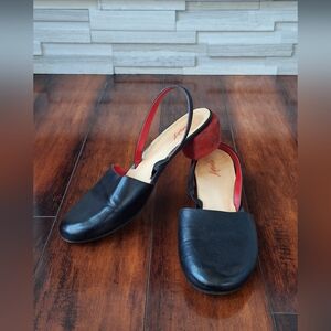 Marsèll Black Leather Slingback Heels Red Suede Block Heel IT 41 US 10 Italy